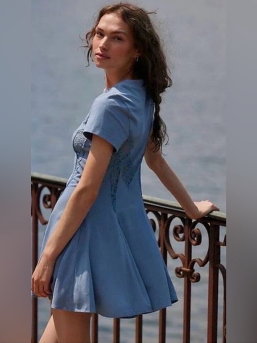 Free People Blue Short Sleeve A-Line Dress, size 2, new with tags